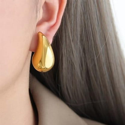 Clip on Earrings Women, 14K Gold Hoop Clip-On Earrings for Women, Hypoallergenic Non Pierced Croissant Earrings - color: Gold Teardrop