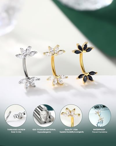 Lotus Rook Piercing Jewelry, 16G Eyebrow Rook Earrings, Stainless Steel Eyebrow Piercing Jewelry,Lobe Earrings 6/8MM - color: YG-8MM
