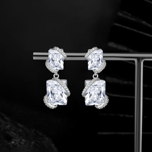 Gemsme Bridal Wedding Earrings for Brides Bridesmaides, 925 Sterling Silver Posts hypoallergenic Cubic Zirconia stud,Drop & Dangle Earrings for Women Jewelry Gifts - color: White - Square Shape