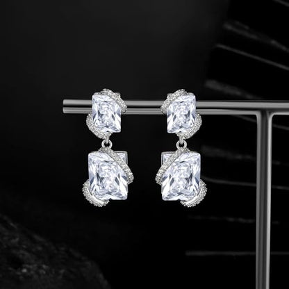 Gemsme Bridal Wedding Earrings for Brides Bridesmaides, 925 Sterling Silver Posts hypoallergenic Cubic Zirconia stud,Drop & Dangle Earrings for Women Jewelry Gifts - color: White - Square Shape