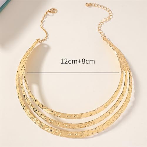 Chunky Gold Necklace Big Statement Chunky Necklace for Women African Tribe Wide Metal Choker Necklaces Jewelry - color: 04 Gold A