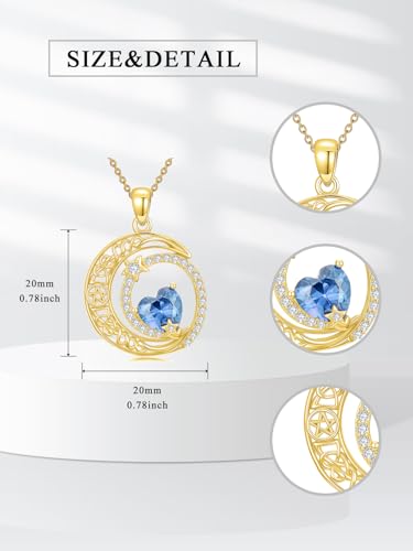 Midari 18K Yellow Gold Sun Moon Star Pendant Rose Flower Necklaces I Love You Forever Sun Moon Jewelry Gift for Mother Women - color: 12-Dec-Topaz, style: Moon&Star