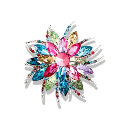 Rhinestone Sunflower Brooch Pin Red Pink Flower Brooch Stylish Crystal Brooch Elegant Clothing Hat Bag Accessories Jewerly for Women - color: Colourful