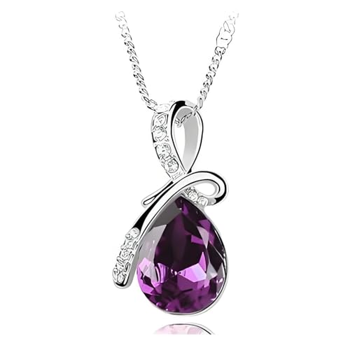 Fashion Angel Teardrop Crystal Pendant Necklace for Women Birthday Gifts for Mom Women - color: Purple