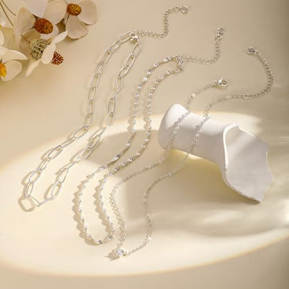 Layered Gold Necklace Set for Women Dainty Waterproof Cute Choker | 14K Gold Plated Minimalist Non Tarnish Lightweight CZ Pendant Pearl Twist Paperclip Chain Jewelry Gifts - style: 3PCS-Paperclip chain zircon-SL