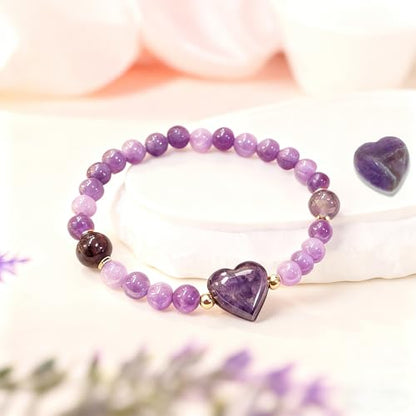 Heart Crystal Bracelet,Natural Gemstone Healing Bead Bracelet | Handmade Jewelry Gifts for Women Men,Graduation Gift for Her - color: Amethyst Bracelet
