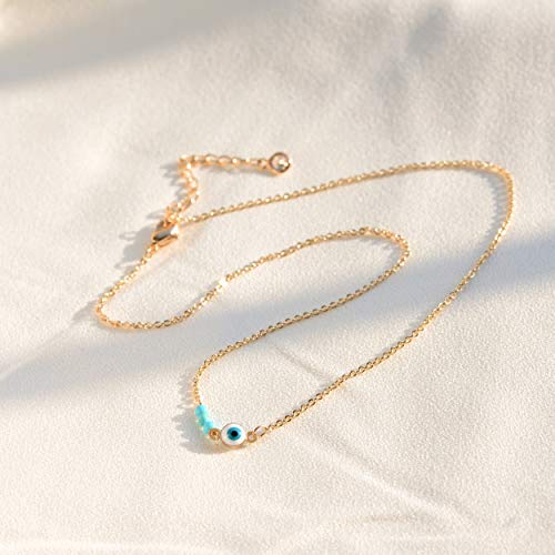 LOYATA Dainty Ankle Bracelet,14K Gold Plated Tiny Bead Anklet Dainty White Cubic Zirconia Cross Tassel Foot Chain Cute Lucky Moon Evil Eye Foot Jewelry Boho Anklets for Women - color: 3 stone eye