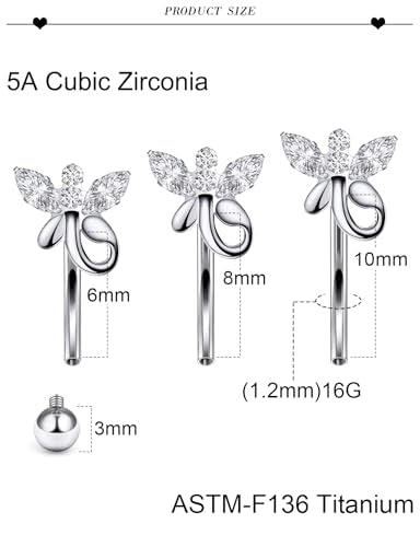 16G Astm F136 Titanium Eyebrow Piercing Jewelry Curved Barbell Eyebrow Ring Vertical Labret Lip Jewelry Daith Rook Earrings Navel Small Belly Button Ring Piercing Jewelry for Women Men CZ - style: 16G, 6MM Length-B