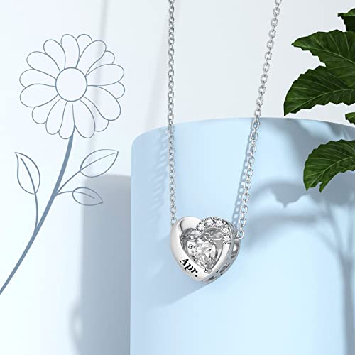 SEVENWELL Jan-Dec Birthstone Charms for Pandora Bracelets, Heart Charm | Fits Most European Charm Bracelets, Sparkling Heart CZ, Birth Flower Engraved, Gift Ready, Nickel-Free - color: April Birthstone Charm