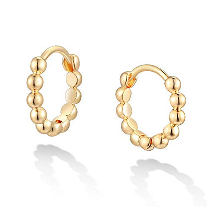 LOYATA Gold Huggie Hoop Earrings 14K Gold Plated Dainty Small Simple Hypoallergenic Jewelry Gift for Women - style: Beaded Gold
