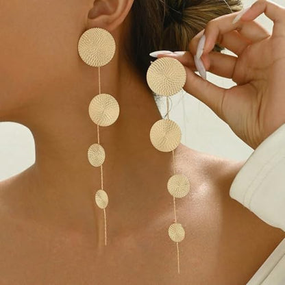 Gold Dangle Earrings for Women Long Statement Drop Boho Gold Chandelier Disc Tassel Earrings Dangle for Party Wedding Trendy Jewelry Gifts - color: A1-gold