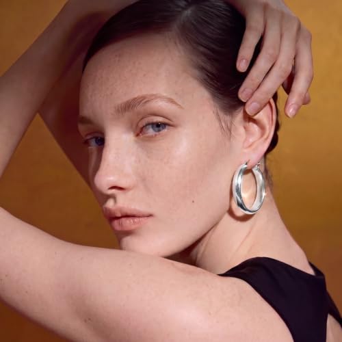 8mm Wide Gold Hoop Earrings for Women Hypoallergenic 925 Sterling Silver post Lightweight Large 14k Chunky Gold Hoop Earrings for Women 20/30/40/50/60mm - color: silver 20mm