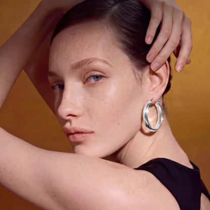 8mm Wide Gold Hoop Earrings for Women Hypoallergenic 925 Sterling Silver post Lightweight Large 14k Chunky Gold Hoop Earrings for Women 20/30/40/50/60mm - color: silver 30mm