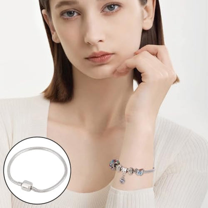 PH PandaHall 1 Pack European Charm Bracelet Stainless Steel Snake Chain with Barrel Snap Clasp for Women Fits European Style Charm Beads 7.1 Inches