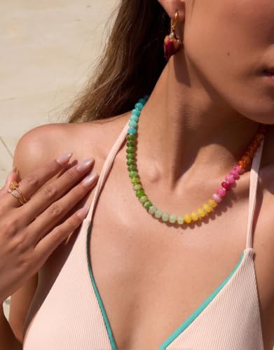 Beaded Necklaces for Women, Boho Colorful Bead Choker Necklace | Natural Gemstones, Summer Beach Jewelry, 18K Gold Plated, Handmade, Gift for Her,Charm Necklace - color: Rainbow-Heart-Shaped Clasp
