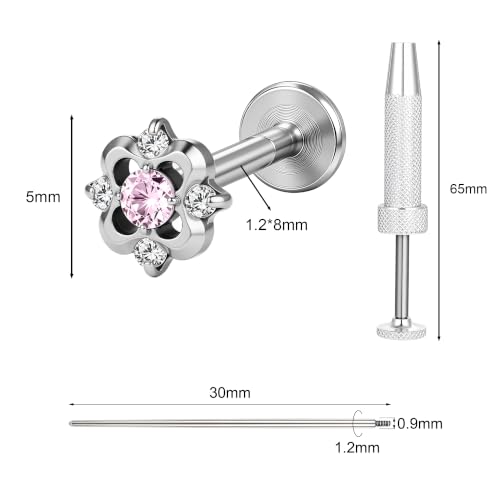 G23 Titanium Gold Filled 16G Cartilage Earring, 6mm 8mm - color: Floret, Silver, size: 8MM