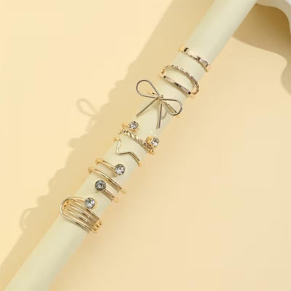 Chunky Gold Rings for Women Non Tarnish, Baroque Pearl Flower Tiger's Eye Stone Rings Adjustable Stacking Statement Rings Set Fashion Jewelry Gifts - style: Small diamond/Bow_gold