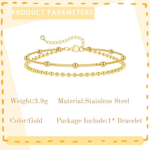 Gold Bracelets for Women Trendy Layered Dainty Bracelet | Minimalist Stack Bead Chain Gold Plated Stainless Steel Bracelets Fashion Waterproof Jewelry Gift for Women Mother's Day