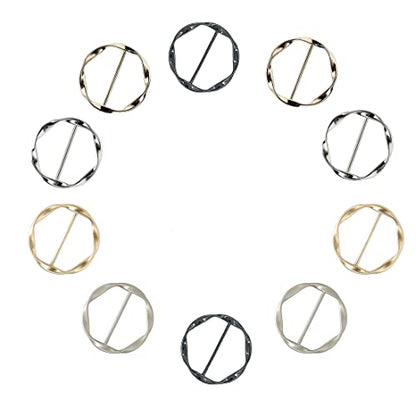 BetterJonny 10 Pcs Silk Scarf Ring Clip, T-Shirt Tie Ring Clips for Women, Fashion Circle Metal Scarf Ring and Slide Tshirt Twist Knot Clip Buckle Clothing Ring Wrap Holder