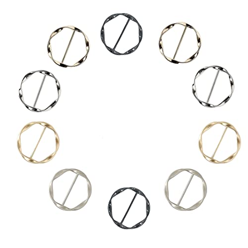 BetterJonny 10 Pcs Silk Scarf Ring Clip, T-Shirt Tie Ring Clips for Women, Fashion Circle Metal Scarf Ring and Slide Tshirt Twist Knot Clip Buckle Clothing Ring Wrap Holder