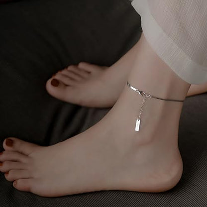 Gold Anklets Bracelets for Women,925 Sterling Silver Waterproof Dainty Heart Anklet Snake Chain Link 14K Gold Plated Non Tarnish Ankle Chain Summer Beach Foot Jewelry Graduation Wedding Gifts - color: Silver