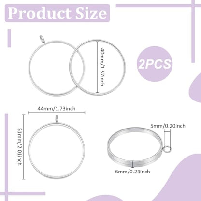 UNICRAFTALE 2Pcs Memory Locket Pendants 304 Stainless Steel Flat Round Charms Glass Floating Charm Crystal Photo Frame Locket Pendants for Necklace Jewelry Making