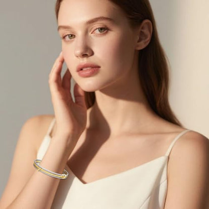 YBMYCM Gold Silver Stackable Bracelets for Women, 18K Gold Plated Two-Toned Connected Bangles Trendy Elegant Jewelry Gift - color: Gold and Silver, size: Circumference: 7.5inch