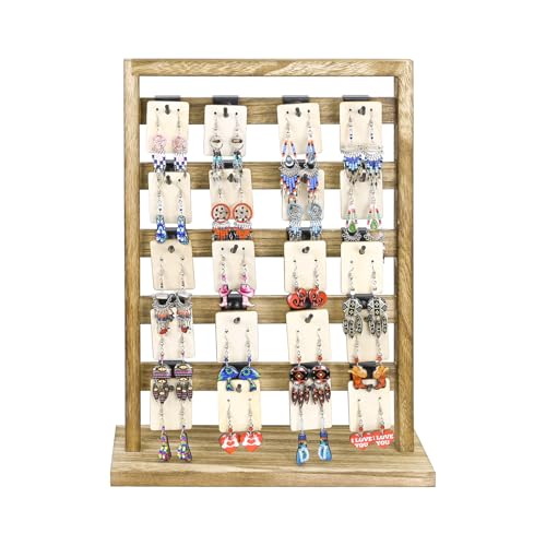 Ikee Design Wooden Jewelry Earring Display Rack, 20 Removable Metal Hooks | Wooden 5 Tiers Jewelry Display Rack with Hooks: Comes with 20 removable metal hooks for earrings, earring cards, bracelets. - color: 4) Oak