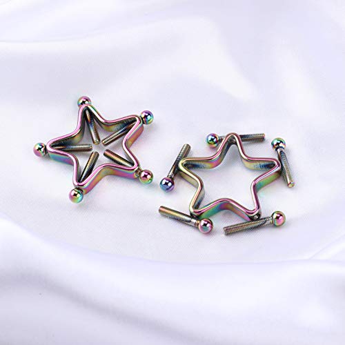 1 Pair Adults Non-Piercings Nipple Shield Adjustable Body Piercing Geometric Stars Nipple Clamp Ring Body Jewelry - color: #1 Rainbow Color