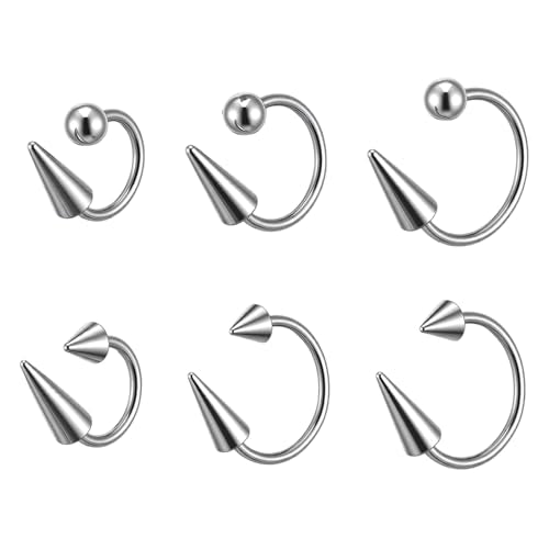 6PCS Lip Piercing Jewelry, Lip Rings Horseshoe 16G Stainless Steel | Spike/Ball, Tragus Helix Earrings Studs, for Women Men
