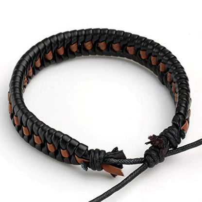 6-12PCS Braided Faux Leather Bracelet Punk Cuff Wrap Bracelets for Men Women Adjustable - color: E:6pcs