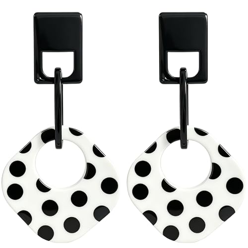 Handmade Lightweight Retro Polka Dot Square Hollow Round Dangle Drop Earrings Unique Chic Resin Geometric Stud Earrings For Women - style: white 1