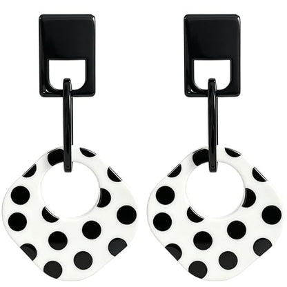 Handmade Lightweight Retro Polka Dot Square Hollow Round Dangle Drop Earrings Unique Chic Resin Geometric Stud Earrings For Women - style: white 1