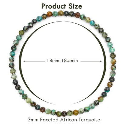 BONNY BOXX Natural Genuine Gemstone Faceted Round Beads Bracelets, 3mm Adjustable Stretchy Tiny Faceted Black Tourmaline Bracelet, Healing Crystal Reiki Chakra Dainty Jewelry Fashion Gifts - color: African Turquoise
