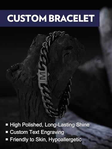 Bandmax Mens Hip Hop Cuban Link Bracelets 5/7/9/12MM Stainless Steel Miami Curb Chain Bracelet Silver/Gold Plated/Black Wristlet Chains for Men 7"-9" - color: 20 9MM Black-Custom