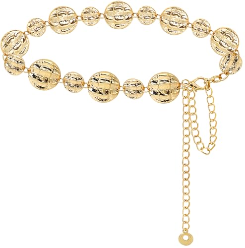 LIMHOO Women's Metal Waist Chain Belts Gold Silver Link Belt for Dresses - color: Circle Gold, size: L: Length 135cm/53.1in