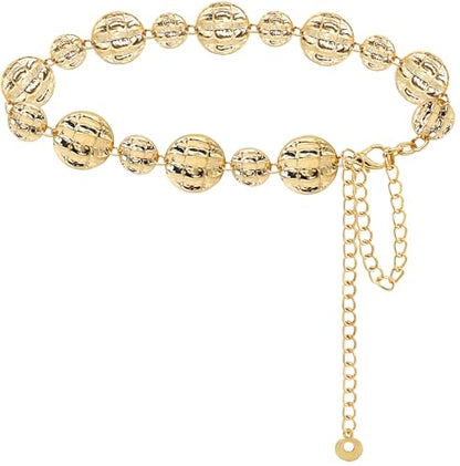 LIMHOO Women's Metal Waist Chain Belts Gold Silver Link Belt for Dresses - color: Circle Gold, size: M: Length 120cm/47.2in