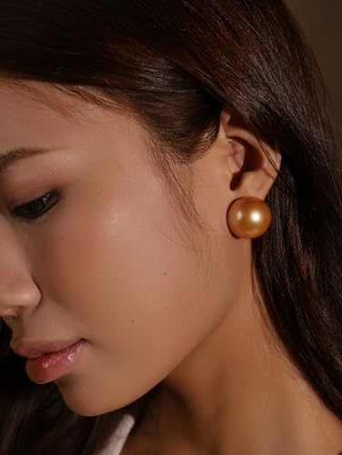 OJERRY Chunky Dome Ball Stud Earrings for Women - color: Yellow