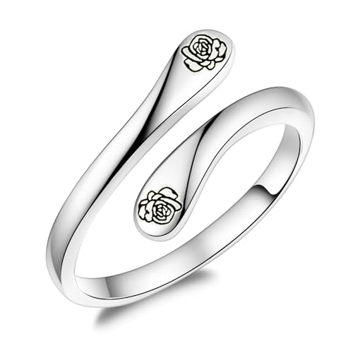 Fookduoduo 925 Sterling Silver Ring Inspirational Jewelry adjustable Wrap Open Rings for Women - style: Rose Flower