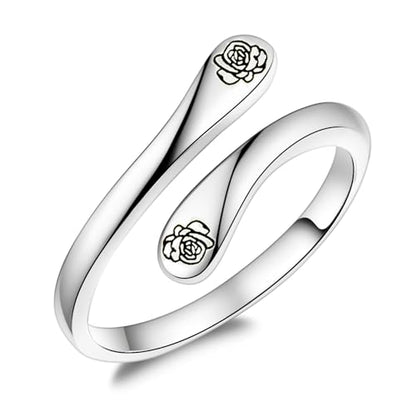 Fookduoduo 925 Sterling Silver Ring Inspirational Jewelry adjustable Wrap Open Rings for Women - style: Rose Flower