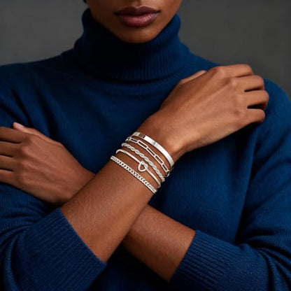 14K Gold Plated Stackable Bangle Bracelets Set for Women | Cuff Bracelet Stackable Bangles Bracelet for Women Trendy Fashion Accessories Tie Knot Cuban Rope Paperclip Beaded Bracelets - color: 5-layer F SL