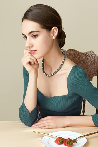 BABEYOND Round Imitation Pearl Necklace Wedding Pearl Necklace for Brides - color: Grey Green, size: 8mm