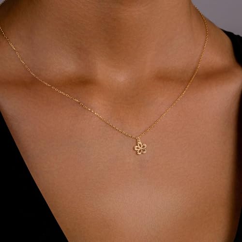 HANLI 14K Gold Plated Necklaces for Women - Dainty Butterfly, Star of David, Moon and Star, Sun, Lotus, Infinity, Hummingbird, Bee,Boots,Chill,Sunflower Pendant Designs - Elegant Jewelry for Women - color: Flower-necklace