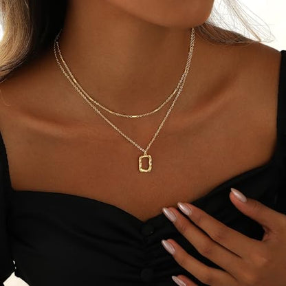 Layered Necklaces for Women 14K Gold Plated Stack Circle Pendant Trendy Long Chain Stackable Handmade Coin Necklace Set Dainty Gold Stacked Jewelry Gifts - color: Gold-5