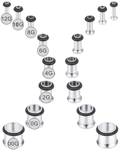 Jenxnjsjo 14g to 7/8in Ear Gauges Plugs Tunnels Taper Earrings Stretching Expander Kit Set for Women Men - color: 103: Single Flare, Surgical Steel, size: 12g to 00g (8 sizes)