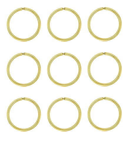 18g 20g 22g Nose Rings Hoops Silver Gold Hoop Nose Ring Surgical Steel Hypoallergenic Cartilage Hoop Earring Thin Helix Earring Hoops Tiny Small Lip Rings Piercing Jewelry 6mm 8mm 10mm - color: Gold 22g 8mm