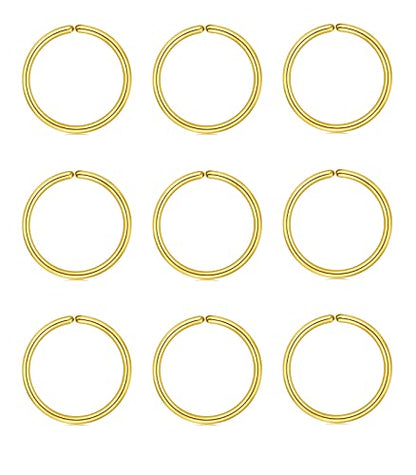 18g 20g 22g Nose Rings Hoops Silver Gold Hoop Nose Ring Surgical Steel Hypoallergenic Cartilage Hoop Earring Thin Helix Earring Hoops Tiny Small Lip Rings Piercing Jewelry 6mm 8mm 10mm - color: Gold 22g 8mm
