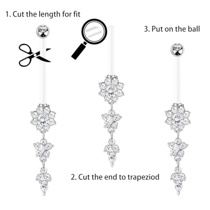 14G Flexible Clear Acrylic Pregnancy Belly Button Ring Flower,letter Dangle Pregnancy Maternity Belly Rings - color: pink