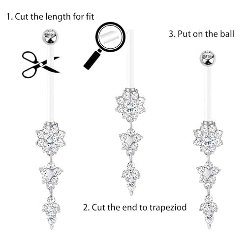 14G Flexible Clear Acrylic Pregnancy Belly Button Ring Flower,letter Dangle Pregnancy Maternity Belly Rings - color: white