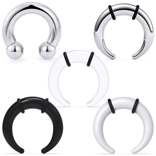Lcolyoli Large Septum Rings 16G 14G 12G 10G 8G 6G PA Ring Internally Threaded Spike Horseshoe Barbell Stainless Steel & Acrylic Plastic Pincher Tapers C Shape Buffalo Stretcher Expander for Women Men - color: 6G